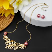Fashion 3# Alloy Geometric Turtle Leaf Pearl Necklace Stud Earring Set