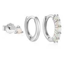 Fashion Set Of 3-platinum Sterling Silver Diamond Protein Geometric Earring Set
