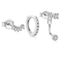 Fashion Set Of 3-platinum Metal Diamond Geometric Earring Set
