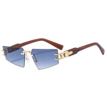Fashion Blue Gray Film Square Rimless Sunglasses