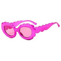 Fashion Rose Red Frame Pink Tablets Wave Pattern Oval Sunglasses