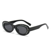 Fashion Black Frame Black And Gray Film Ac Oval Point Diamond Sunglasses