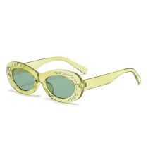Fashion Transparent Green Frame Green Film Ac Oval Point Diamond Sunglasses
