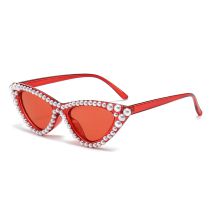 Fashion Translucent Red Frame Pearl Cat Eye Sunglasses