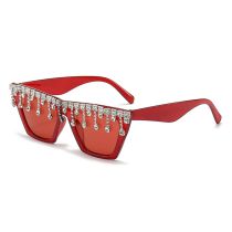 Fashion Translucent Red Frame Ac Diamond-encrusted Large Frame Sunglasses