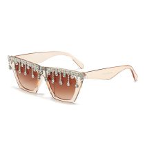 Fashion Transparent Tea Frame Double Tea Slices Ac Diamond-encrusted Large Frame Sunglasses