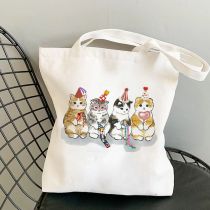 Fashion B Canvas Print Anime Cat Large Capacity Shoulder Bag