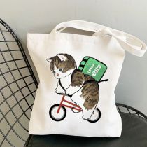 Fashion J Canvas Print Anime Cat Large Capacity Shoulder Bag