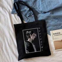Fashion W Black Canvas Printed Anime Character Large Capacity Shoulder Bag