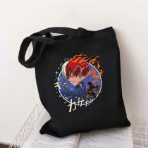 Fashion Zf Black Canvas Printed Anime Character Large Capacity Shoulder Bag