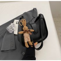 Fashion Black Pu Rabbit Pendant Shoulder Bag