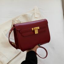 Fashion Red Pu Lock Crossbody Shoulder Bag