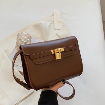 Fashion Brown Pu Lock Crossbody Shoulder Bag