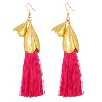 Fashion Gold + Rose Red Alloy Flower Pendant Long Tassel Earrings