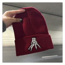 Fashion Wine Red Acrylic Embroidered Knitted Beanie