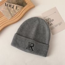 Fashion Grey Acrylic Letter Embroidered Beanie