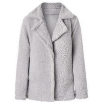 Fashion Light Grey Plush Lapel Long Sleeve Jacket