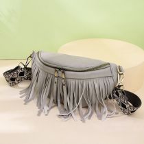 Fashion Macaron-grey Pu Pleated Tassel Crossbody Bag Chest Bag