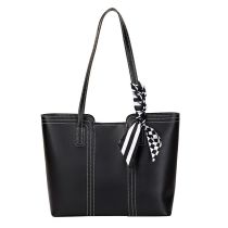 Fashion Black Pu Plaid Ribbon Large Capacity Portable Shoulder Bag