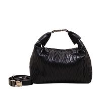 Fashion Black Pu Pleated Handheld Crossbody Bag