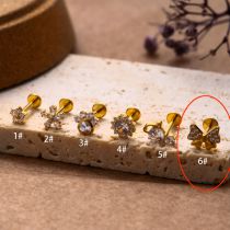 Fashion 6#—gold Metal Inlaid Zirconium Flower Bow Five-pointed Star Lip Nail Rod Piercing