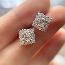 Fashion Silver Copper Diamond Square Stud Earrings
