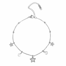 Fashion Silver Titanium Steel Inlaid Zircon Shell Five-pointed Star Pendant Anklet