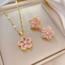 Fashion 27# Copper Diamond Flower Necklace And Earrings Set