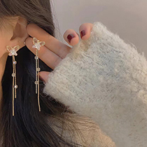 Fashion Gold Crystal Butterfly Tassel Stud Earrings