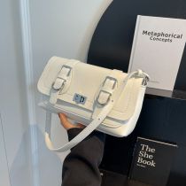Fashion Off-white Pu Belt Buckle Flap Crossbody Bag
