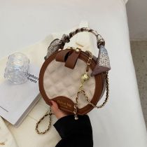 Fashion Brown And Off-white Pu Diamond Round Crossbody Bag