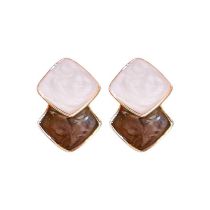 Fashion White-coffee Geometric Contrasting Oil Drop Stitching Rhombus Earrings