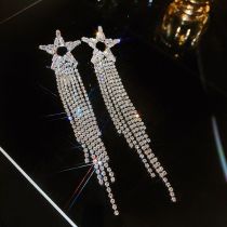 Fashion Silver Geometric Diamond Tassel Pentagram Earrings