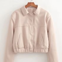 Fashion Khaki Polyester Lapel Jacket
