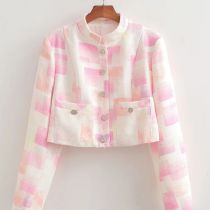 Fashion Pink Polyester Printed Buttoned Jacket