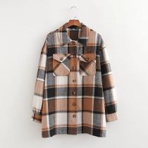 Fashion Lattice Polyester Checked Lapel Buttoned Jacket