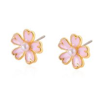 Fashion 27# Alloy Pearl Flower Stud Earrings
