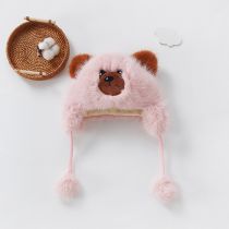Fashion Pink Cartoon Fur Ball Bear Plush Pullover Hat