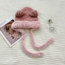 Fashion Pink Fur Collar Colorful Dot Plush Pullover Hat