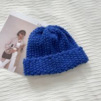 Fashion Royal Blue Cotton Polyester Knitted Curled Beanie