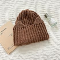 Fashion Brown Polyester Knitted Rolled Edge Beanie