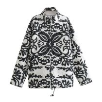 Fashion Color Polyester Printed Zipper Stand Collar Jacket
