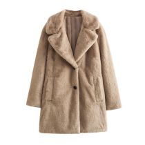 Fashion Brown Plush Lapel Buttoned Coat