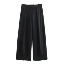 Fashion Black Silk Satin Straight-leg Trousers