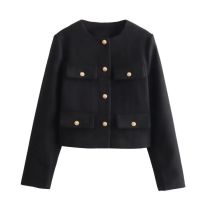 Fashion Black Woven Buttoned Jacket