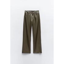 Fashion Armygreen Leather Straight-leg Trousers