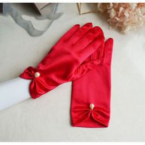 Fashion Red Satin Hanging Beads Satin Beaded Dress Gloves