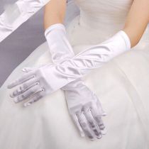 Fashion White Glossy Model Satin Stretch Five Finger Long Gloves