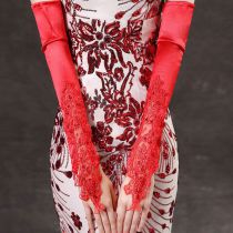 Fashion Red Satin Embroidered Finger Sleeves