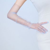 Fashion Light Blue Mesh Transparent Five-finger Long Sleeves